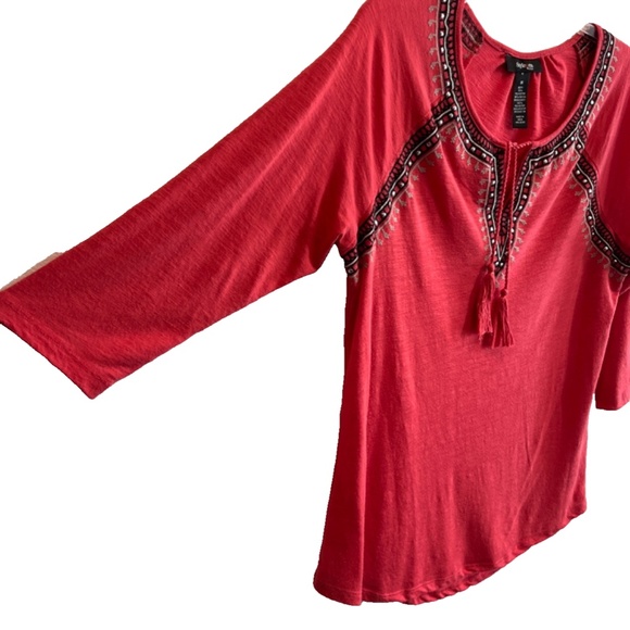 Style & Co. Women's Coral Boho Tassel Studded Top Plus Size 1X - Picture 2 of 13